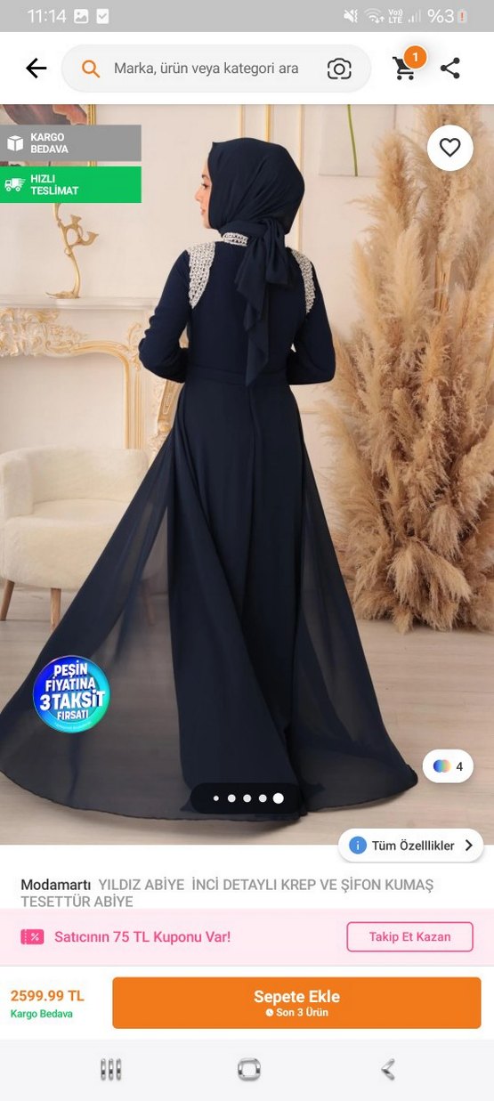 İnci Detaylı lacivert Uzun Abiye Elbise - Görsel 2