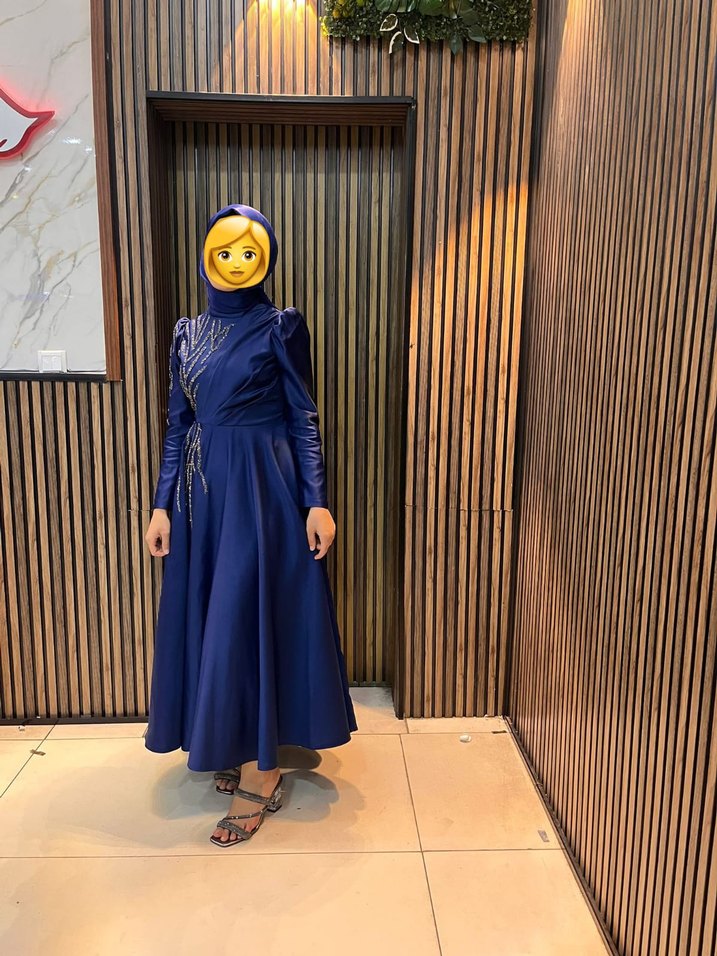 lacivert işlemeli Uzun Abiye Elbise - Görsel 3