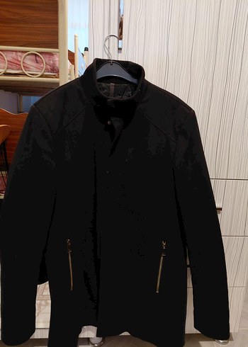 Siyah Süet erkek kaşe kaban - Midi, Fermuarlı - Görsel 2