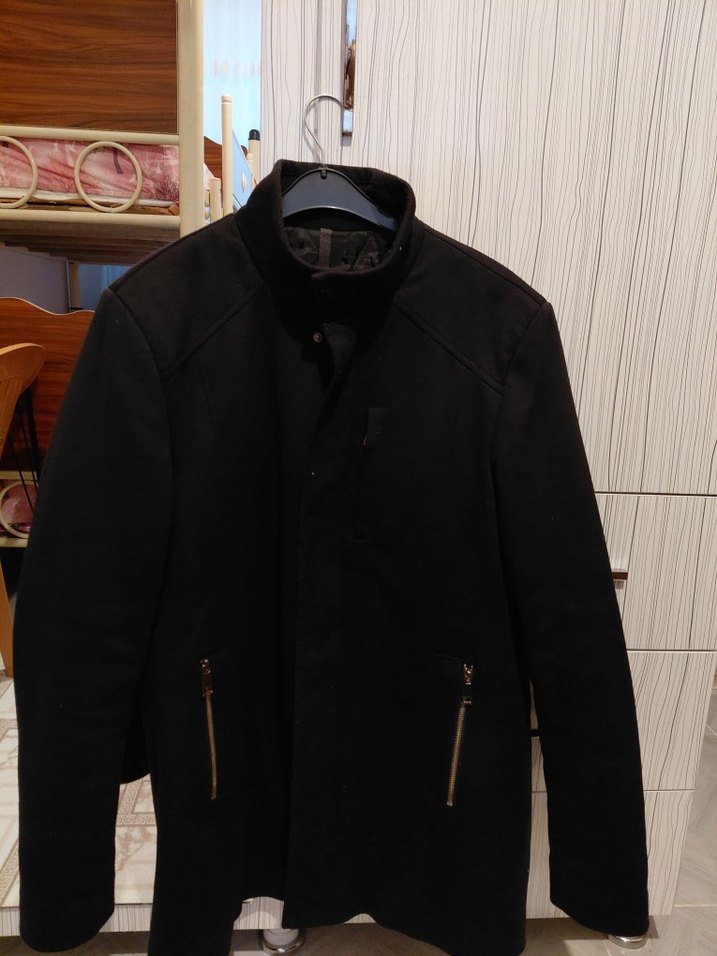 Siyah Süet erkek kaşe kaban - Midi, Fermuarlı - Görsel 2