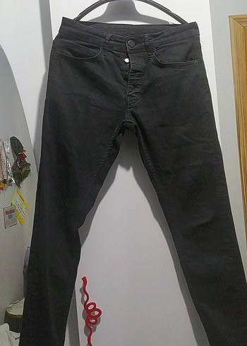 Düğmeli Siyah Erkek Denim Pantolon