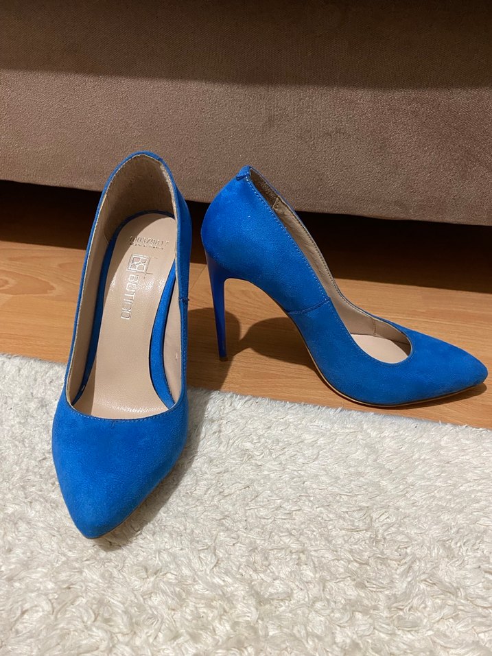 Mavi Süet Stiletto Kadın Topuklu Ayakkabı - Görsel 4