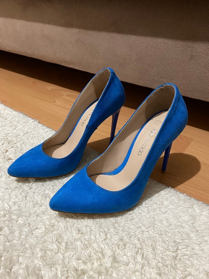 Mavi Süet Stiletto Kadın Topuklu Ayakkabı - Görsel 3