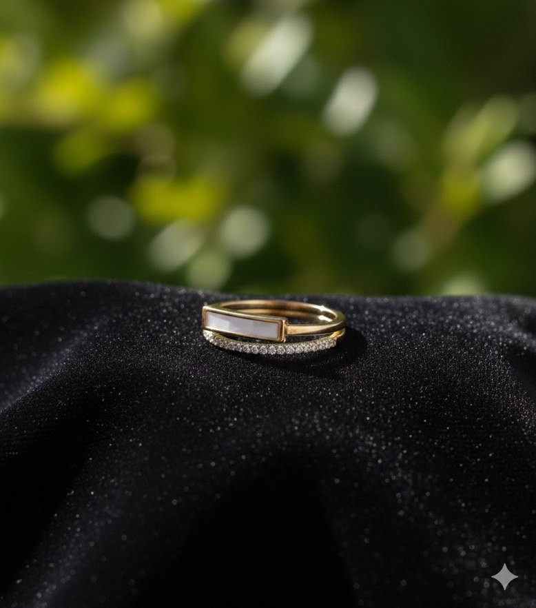 Minimalist İnci Detaylı Altın Kadın Yüzük - Görsel 2