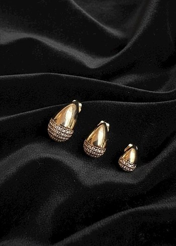 Siyah Mini Parlak Taşlı Küpe Seti - Görsel 6