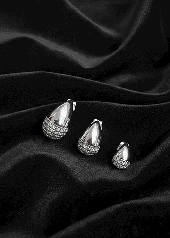 Siyah Mini Parlak Taşlı Küpe Seti - Görsel 7