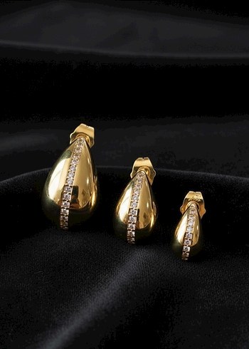 Siyah Mini Parlak Taşlı Küpe Seti - Görsel 5