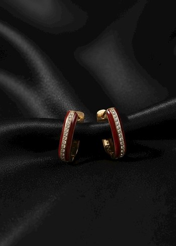 Kırmızı Mini İşlemeli Taşlı Küpe - Görsel 4