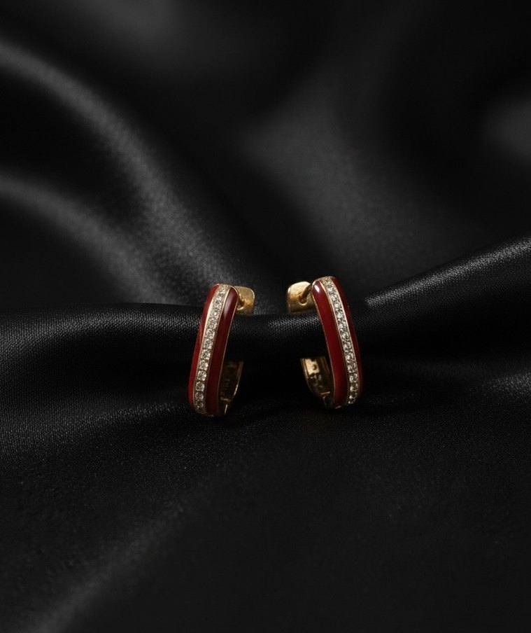 Kırmızı Mini İşlemeli Taşlı Küpe - Görsel 4