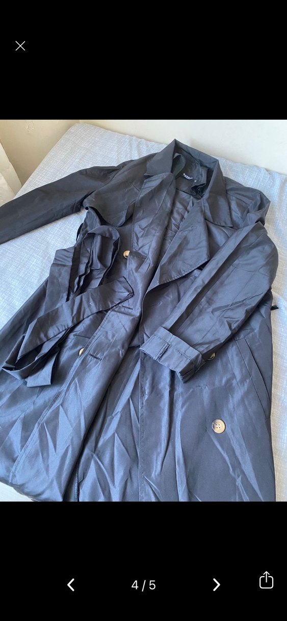 Siyah Uzun Düğmeli Kadın Trençkot - Görsel 2