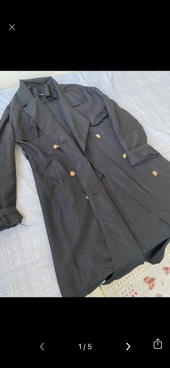 Siyah Uzun Düğmeli Kadın Trençkot - Görsel 4