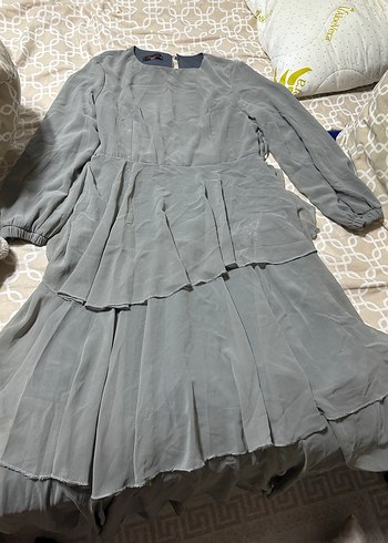 Gri  Uzun Kollu Salaş Elbise - Görsel 2