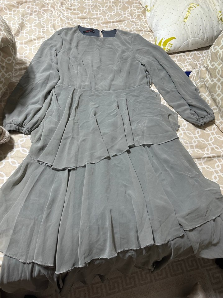 Gri  Uzun Kollu Salaş Elbise - Görsel 2