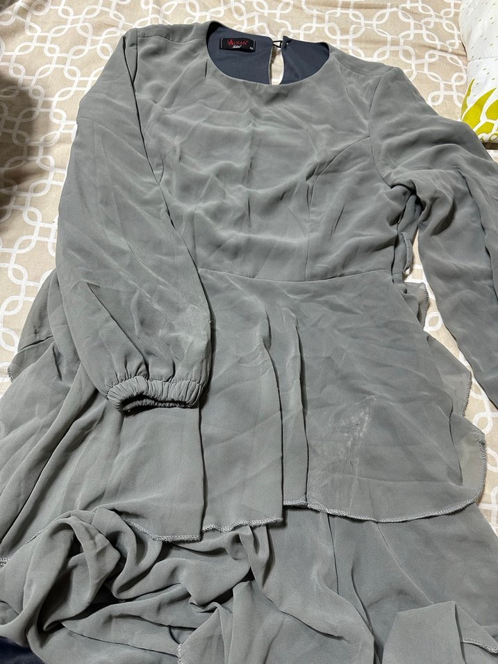 Gri  Uzun Kollu Salaş Elbise - Görsel 3