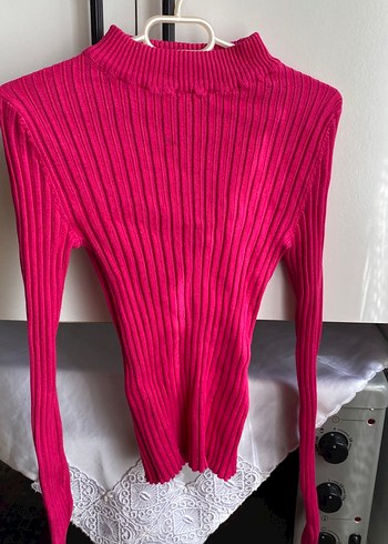 Pembe Yüksek Yakalı Kadın Triko Kazak