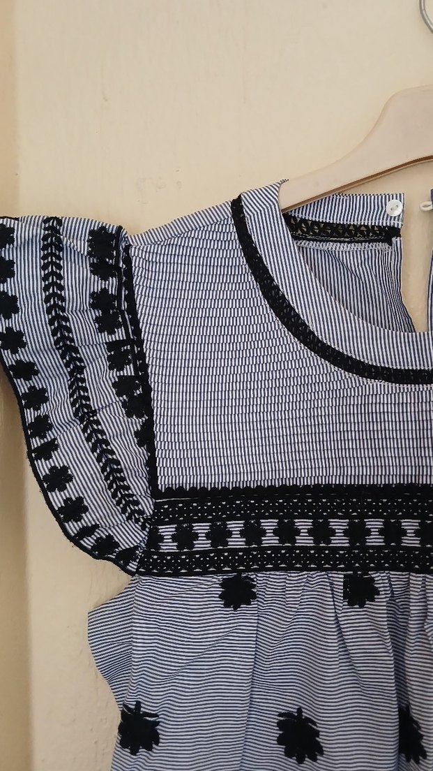 Nakışlı Volanlı Uzun Mavi Elbise - Görsel 3