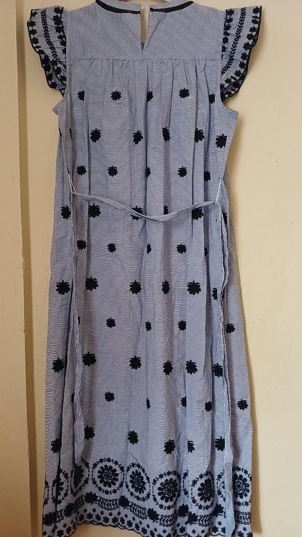 Nakışlı Volanlı Uzun Mavi Elbise - Görsel 4