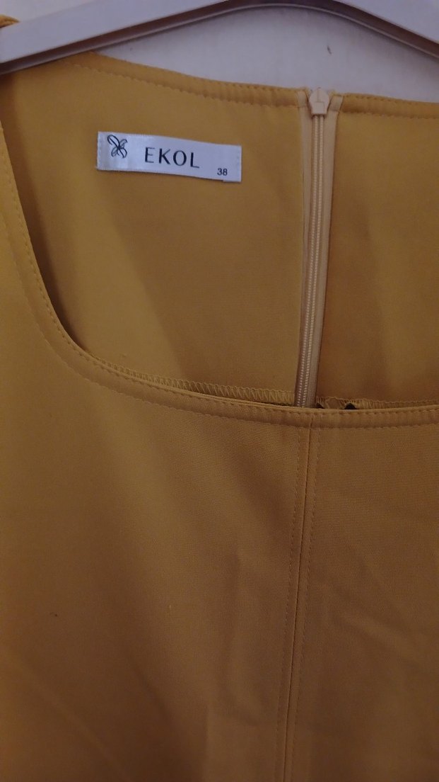 Sarı Kemerli Kadın Kalem Elbise - Görsel 3