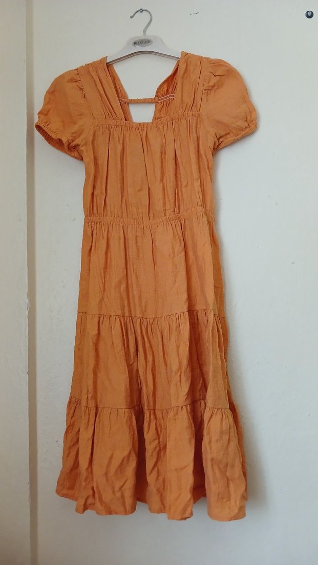 Bej Bohem Uzun Keten Elbise - Görsel 2