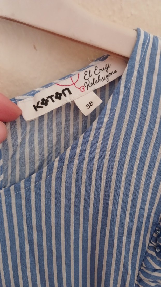 Mavi Çizgili Uzun Keten Elbise - Görsel 4