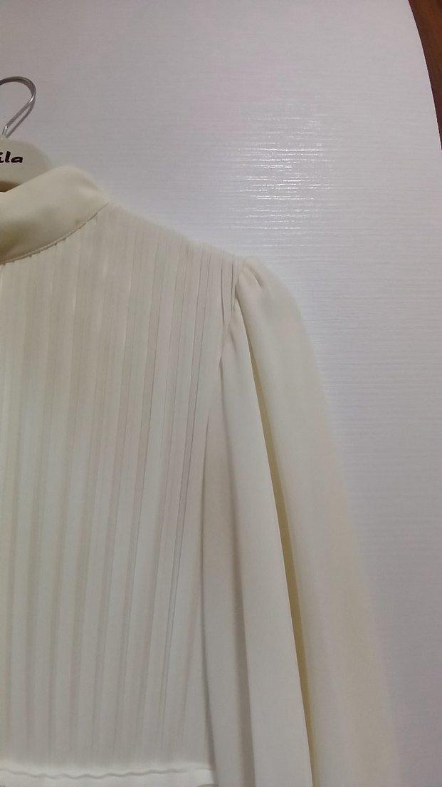 Beyaz Uzun Keten Elbise, Drapeli, Yüksek Yakalı - Görsel 3