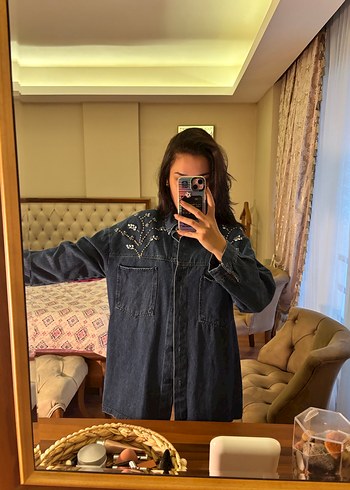 Diğer Kadın Gri Batik Desenli Düğmeli Denim Ceket
