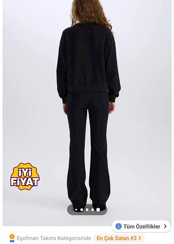 Siyah Kadın Sweatshirt ve Pantolon Takımı - Görsel 2