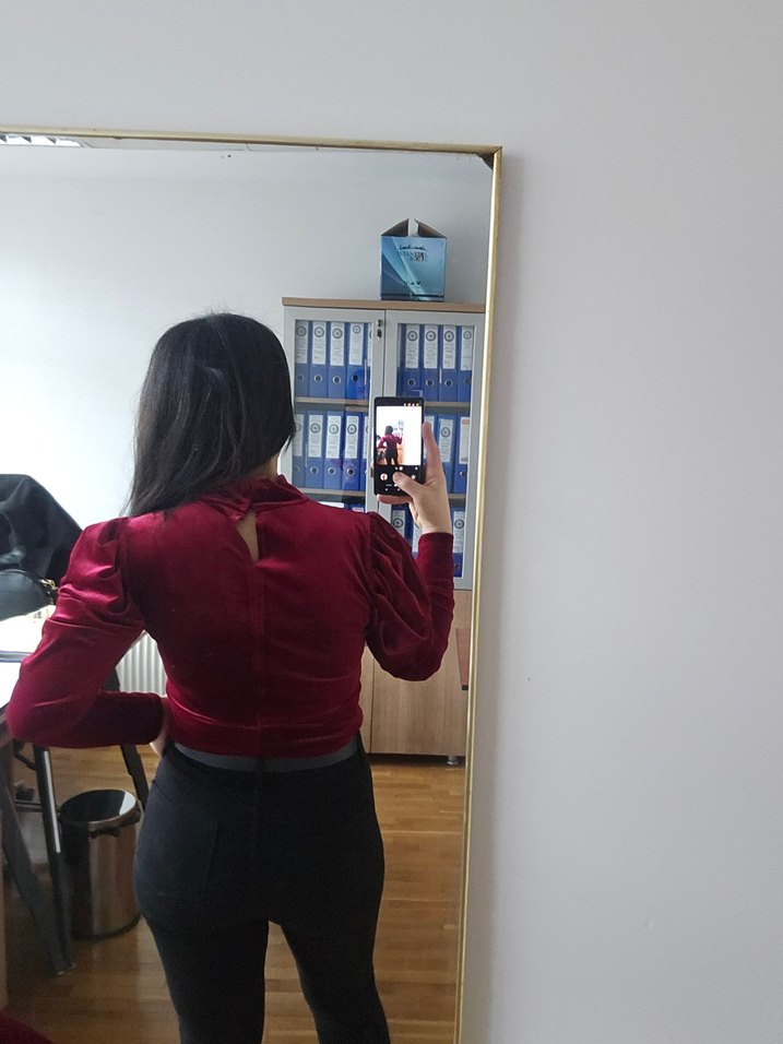 Bordo kadife Kadın Bluz - Görsel 2