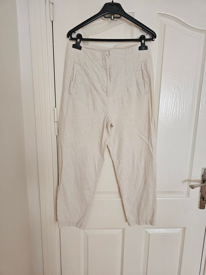 Krem keten pantolon yüksek bel - Görsel 2
