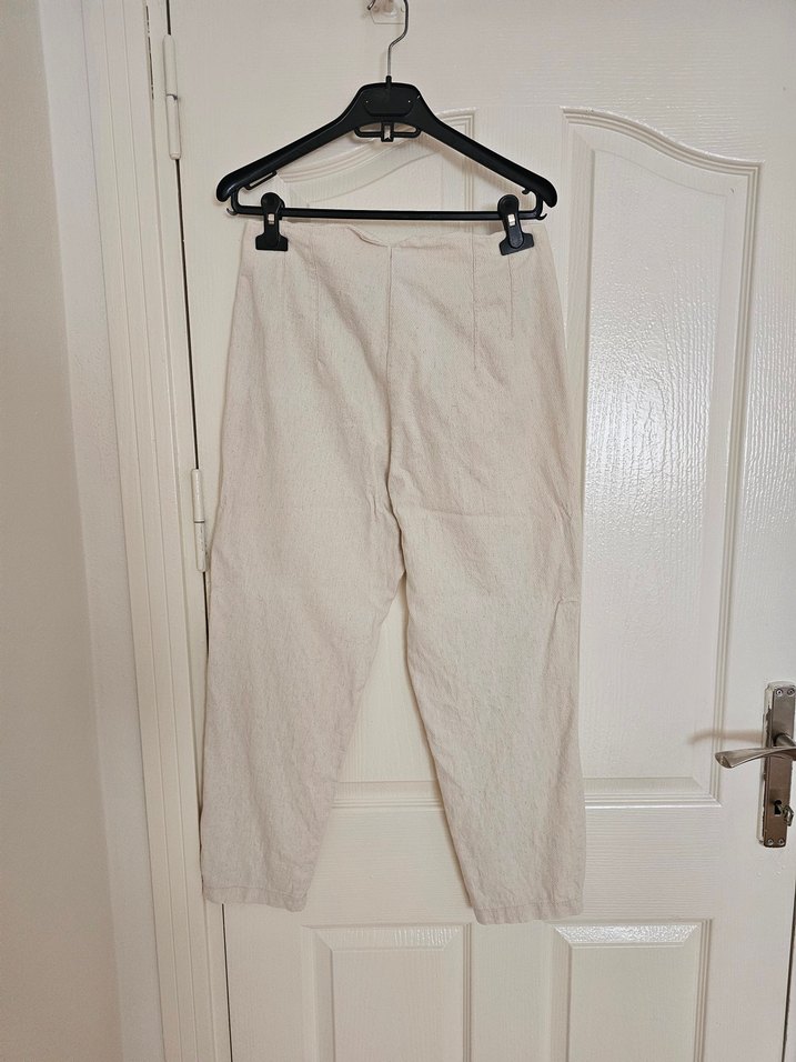 Krem keten pantolon yüksek bel - Görsel 3