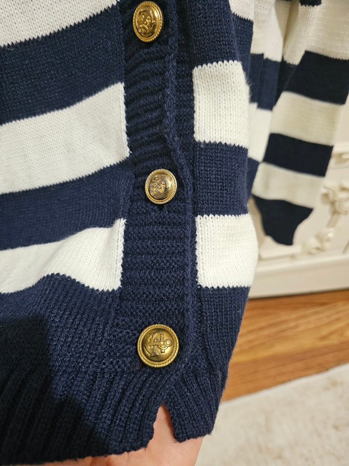 Düğmeli Çizgili Kadın Hırka - Görsel 3