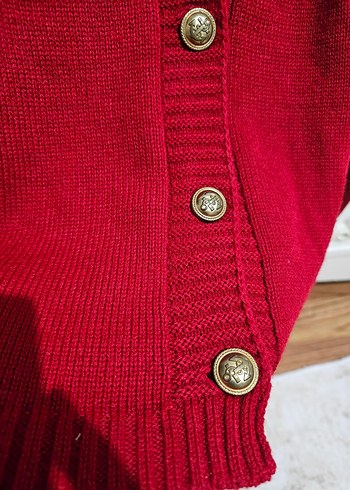 gold Düğmeli Kadın kırmızı Hırka - Görsel 3