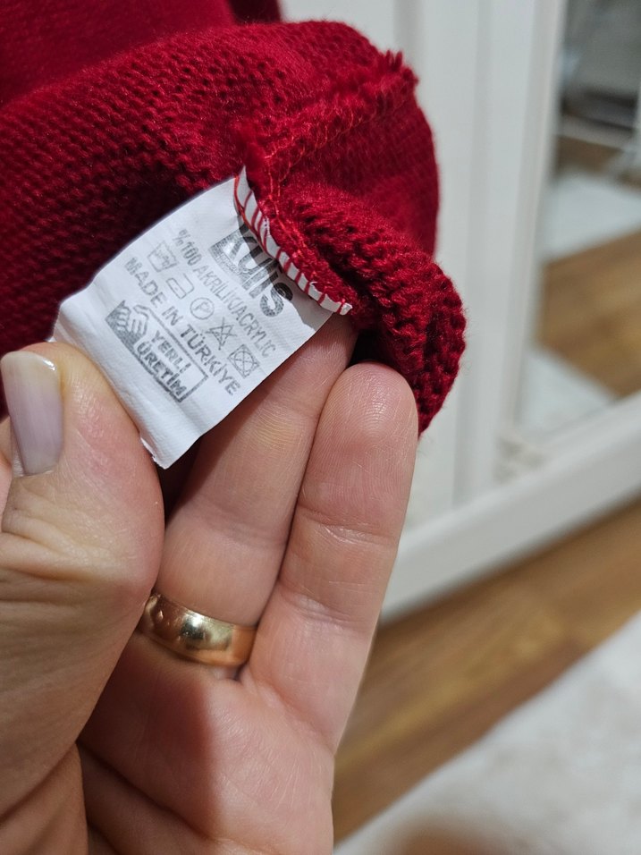 gold Düğmeli Kadın kırmızı Hırka - Görsel 4