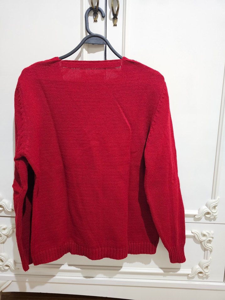 gold Düğmeli Kadın kırmızı Hırka - Görsel 2