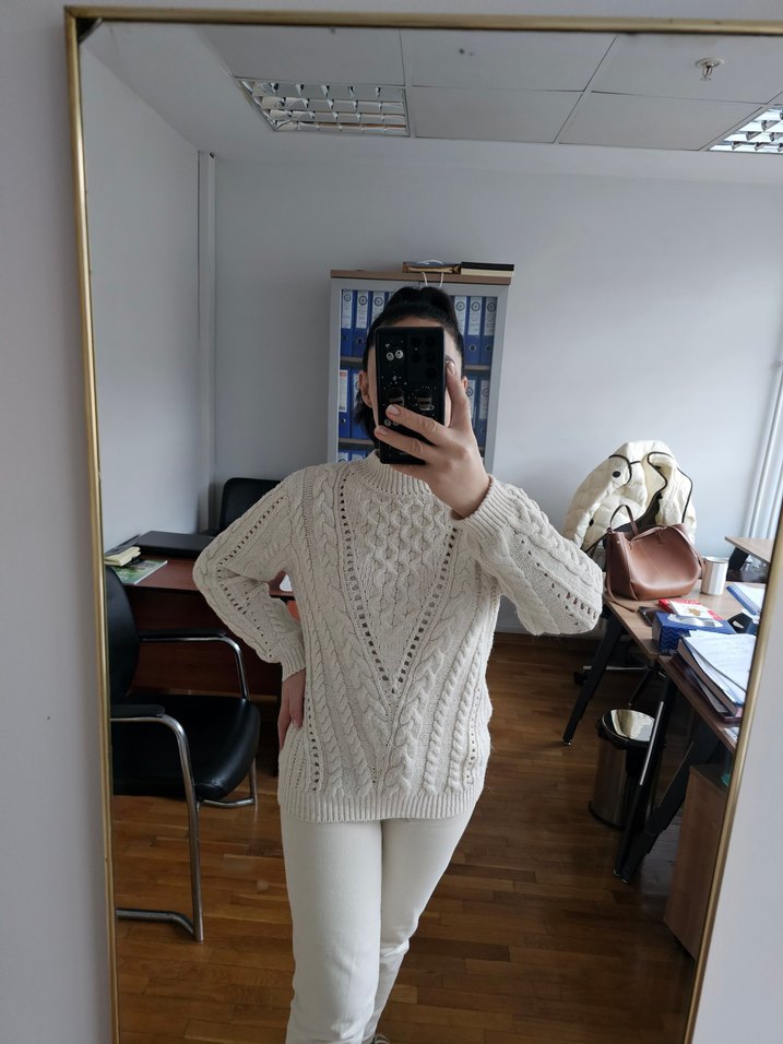 ekru Örgü Kadın Kazak - Görsel 2