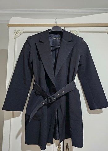 Kadın Siyah Kemerli Blazer Ceket - Görsel 2