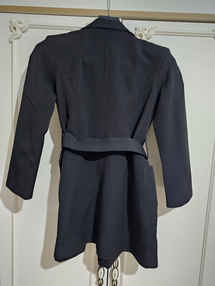 Kadın Siyah Kemerli Blazer Ceket - Görsel 3