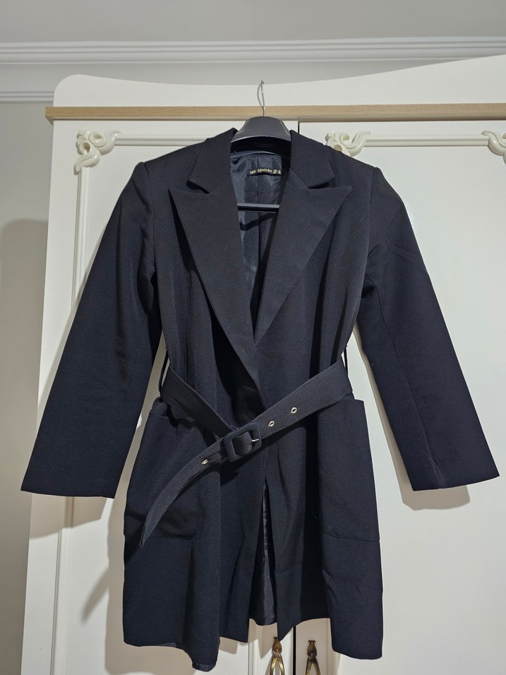 Kadın Siyah Kemerli Blazer Ceket - Görsel 2