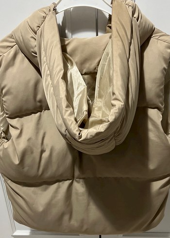 Bej Kapüşonlu Fermuarlı Kadın Yelek - Görsel 2