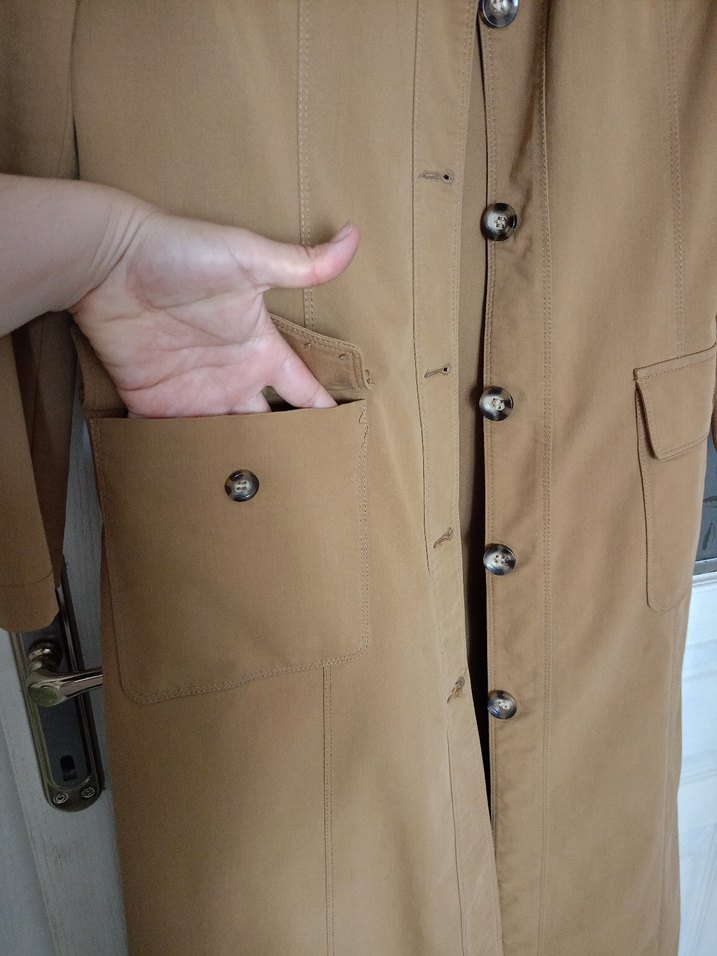 Düğmeli Bej Vintage Kadın Uzun Süet Kaban - Görsel 5