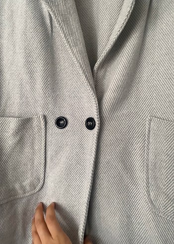 Kaşe Kaban Midi Düğmeli Gri Kadın Ceket - Görsel 2