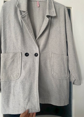 Kaşe Kaban Midi Düğmeli Gri Kadın Ceket - Görsel 3