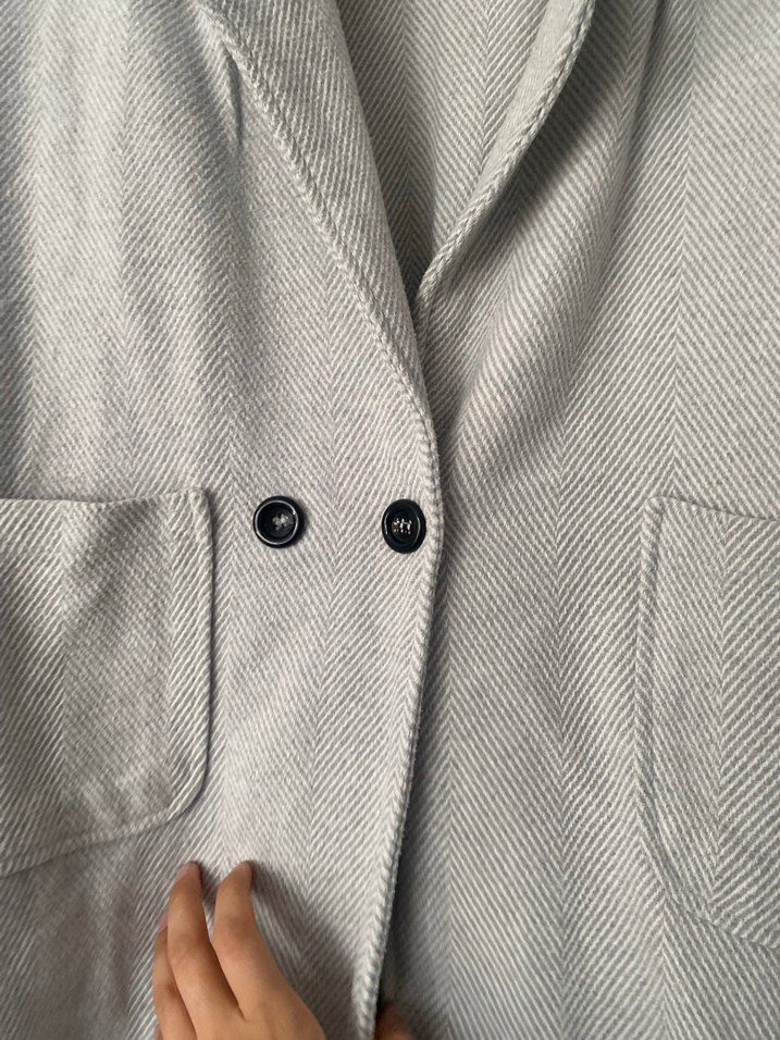 Kaşe Kaban Midi Düğmeli Gri Kadın Ceket - Görsel 2