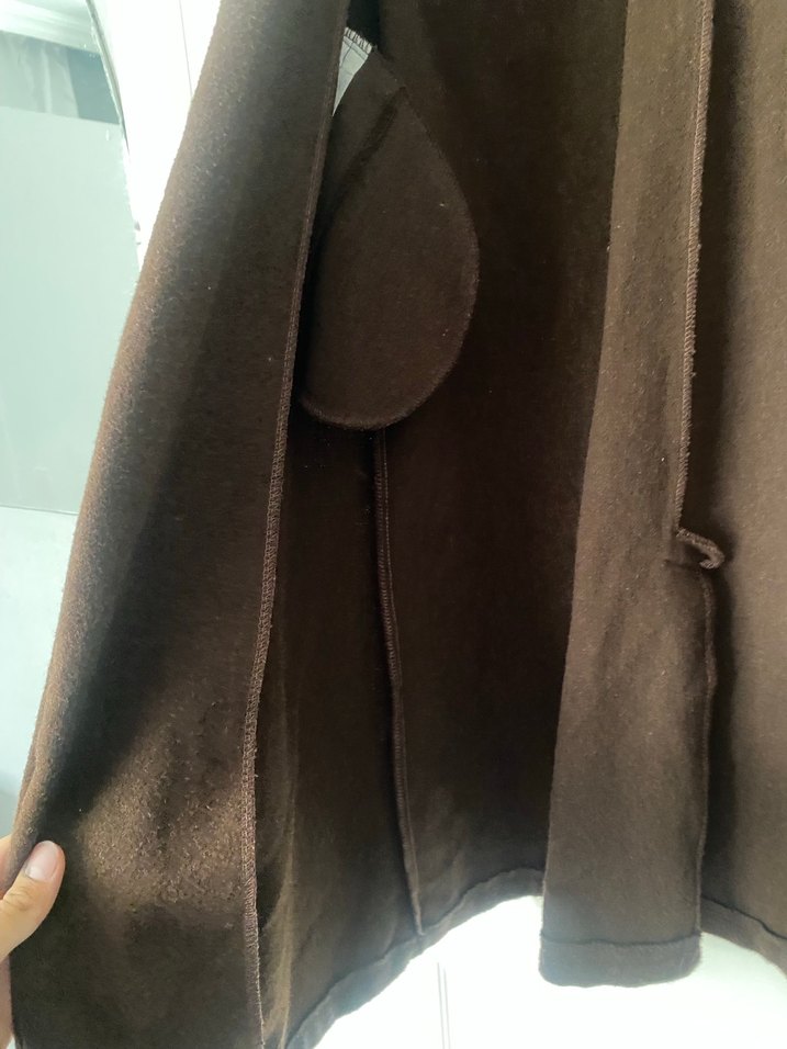 Düğmeli Kahverengi Yün Kaşe Kabanı - Görsel 3