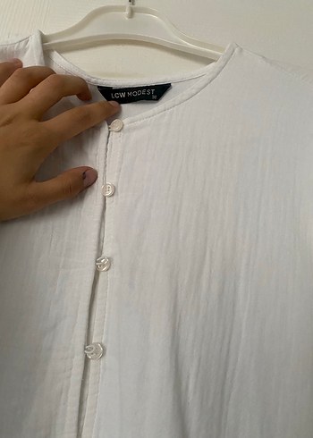 Düğmeli Beyaz Keten müslin kumaş Uzun Elbise - Görsel 3