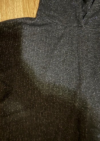 Diğer Siyah Kapüşonlu Parlak Kadın Sweatshirt
