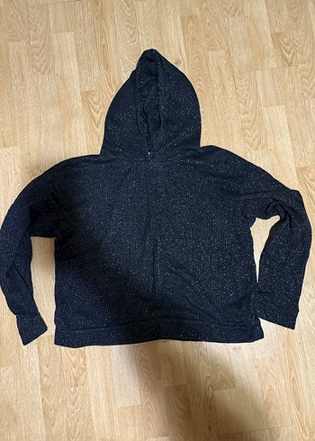 Siyah Kapüşonlu Parlak Kadın Sweatshirt