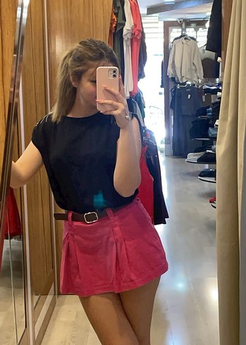 QUZU Pembe Şortlu Mini Etek