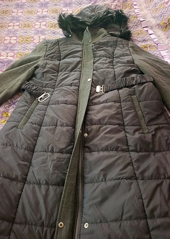 Gri Uzun Kadın Kışlık Mont Kürklü - Görsel 5