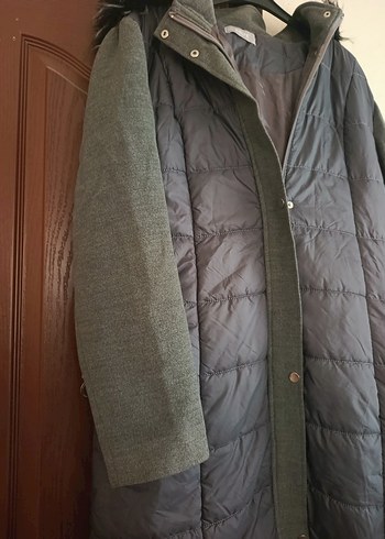 Gri Uzun Kadın Kışlık Mont Kürklü - Görsel 6